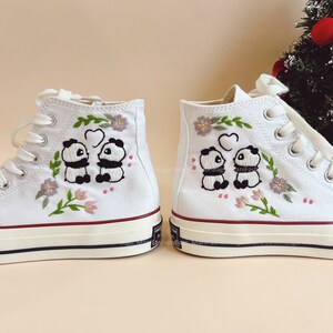 Custom Handmade Embroidered Panda and Bamboo Tree Converse Chuck Taylor High Top 1970s Embroidered Panda Personalize Gifts For Woman