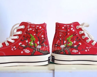 Peinture personnalisée Chuck Taylor branches de pêcher Chaussures en toile Collation Baskets personnalisées brodées Cadeaux pour elle