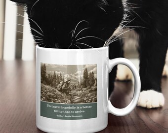 Stevenson Hope Bear Mug - To Travel Hopefully Better Than to Arrive - Adventure Gift Cup