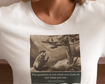 Thoreau Nature Bear Shirt - The Question Is Not What You Look At - Bird Watcher Gift Philosophy Tee