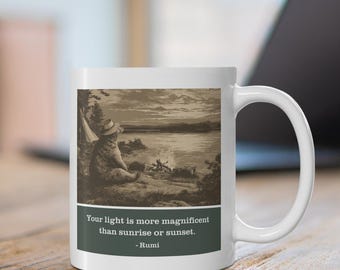 Rumi Sunset Bear Mug - Your Light More Magnificent Than Sunrise - Philosophy Gift Coffee Cup