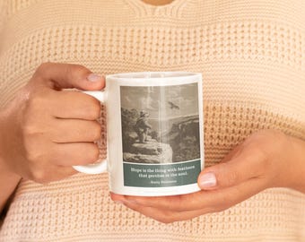 Dickinson Hope Bear Mug - Hope Is the Thing with Feathers - Nature Poetry Gift Coffee Cup