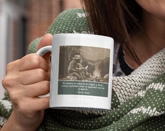 Victor Hugo Reading Mug - Learn Read Light Fire - Literacy Teacher Coffee Cup Gift