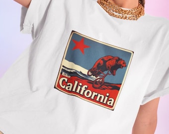 Vintage Cycling Design Graphic Tee: California Bike Bear Flag