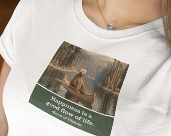 Zeno Canoe Bear T-Shirt - Happiness Is a Good Flow of Life - Stoic Philosophy Gift Nature Shirt