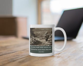 John Muir Bear Wildflower Mug – Vintage WPA Nature Lover Gift Cup