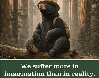 Seneca Rain Bear Art Print - We Suffer More in Imagination - Stoic Philosophy Gift for Thinkers