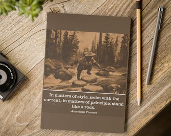 American Proverb River Bear Journal - Stand Like a Rock - Hiker Gift Philosophy Notebook Softcover