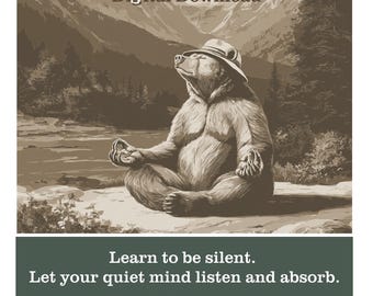 Pythagoras Yoga Bear - Quiet Mind Listen Absorb - Meditation Art Mindfulness Gift Digital Download