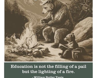 Yeats Fire Bear - Not Filling Pail Lighting Fire - Teacher Gift Education Quote Digital Download