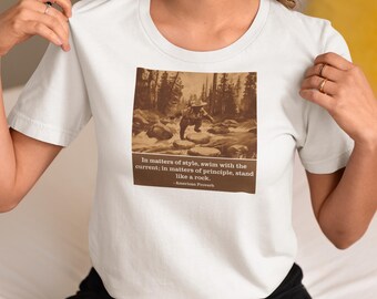 American Proverb River Bear T-Shirt - Stand Like a Rock - Hiker Gift Philosophy Shirt Unisex