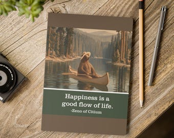 Zeno Canoe Bear Journal - Happiness Is a Good Flow of Life - Stoic Philosophy Softcover Notebook
