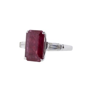 Platinum, 18k White Gold Ruby and Diamond Three-Stone Ring