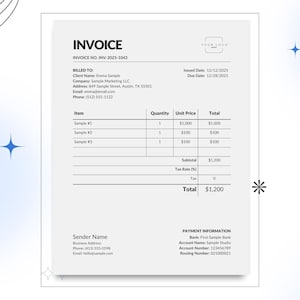 Editable Canva Invoice Template Modern Minimalist Business Invoice Customizable Billing Form Professional PDF Printable for Small Business