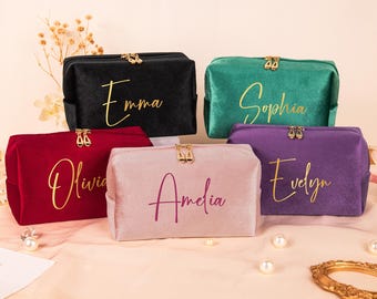 Personalized Velvet Cosmetic Bag for Bridesmaid,Velvet Makeup Bag,Bridesmaid Gifts,Personalized Bridal Party Gift,Gift for Her,Wedding Favor