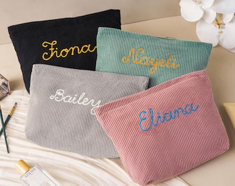 Personalized Makeup Bag with Name,Embroidered Corduroy Cosmetic Bag,Bridesmaid Gift Bag,Gift for her,Wedding Gift,Bachelorette party gift