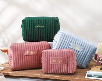 Personalized Velvet Makeup Bag,Custom Bridesmaid Gift,Custom Flannel Makeup Bag,Travel Toiletry Bag,Wedding Gift,Gift for Her,Christmas Gift