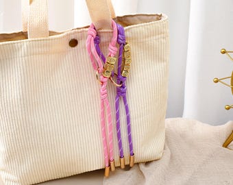 Personalized Rope Bag Charm,Custom Rope Bag Charm with Gold Letter Cubes,Name Keychain,Paracord Accessory,Gift for Her,Valentine Gift