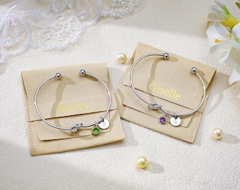 Personalized Initial and Birthstone Bracelet,Gift For Her,Tie the Knot Bracelet,Bridesmaid Gifts,Personalized Christmas Gifts,Birthday Gift
