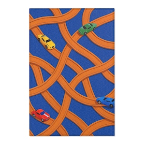 Colorful Car Track Area Rug, Playroom Decor, Kids Room, Fun Carpet, Child&#39;s Play Mat, Gift for Boys, Car Lovers