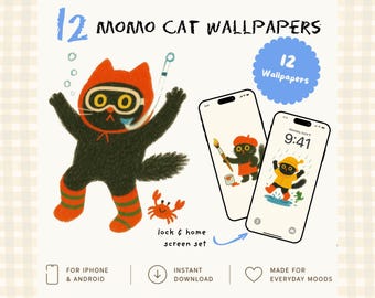 Cat Wallpaper Set, Cute Cat Phone Wallpaper Bundle, Cozy Seasonal Wallpapers, Kawaii iPhone Backgrounds, Digital Download