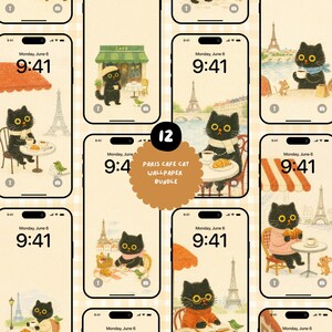 カフェ猫壁紙セット | コーヒーショップのスマホ壁紙 | モモ猫シリーズ