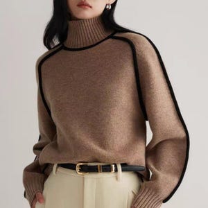 Suéter de punto con cuello de tortuga para invierno, jersey holgado y relajado, jersey minimalista de punto esponjoso, conjunto informal cómodo, suéter para mujer