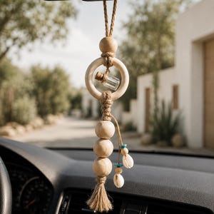 Car Diffuser and Rearview Mirror Charm: Essential Oil Car Freshener, Aesthetic Car Accessory, Handmade Wood Bead Car Decor, New Car Gift