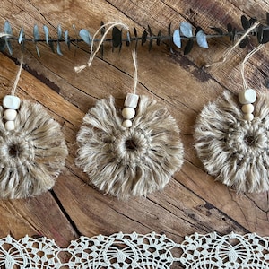Set of 3 / Handmade French Farmhouse Christmas Ornaments:  Natural Boho Rustic Holiday Tree Decor
