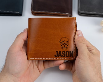 Custom Gaming Wallet, Personalized Leather ID Bifold • Includes Customized Gift Box •  Christmas Gift for Son
