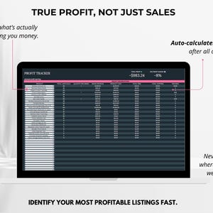 Profit tracking page calculating true net profit after all costs — know exactly what’s making or losing money.