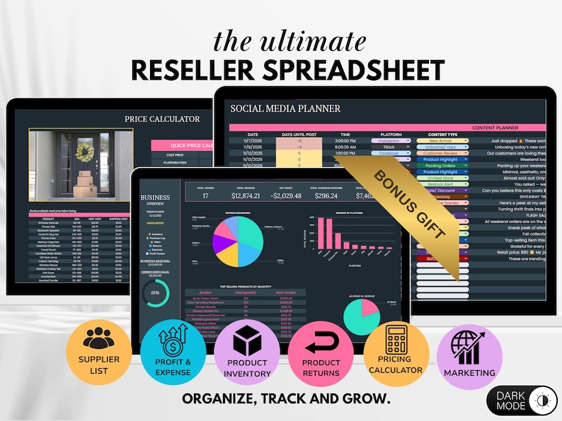 All-in-one reseller business spreadsheet with 14 tabs for sales, inventory, and profit tracking — manage your reselling business in Google Sheets.