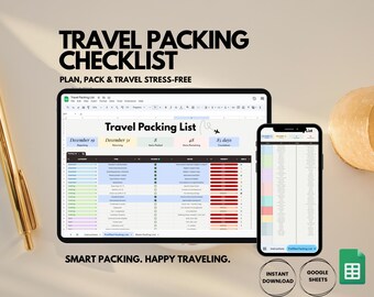 Verpackungsvorlage, bearbeitbare Reisevorlage, Packliste und Reiseplaner, digitaler Reise- und Urlaubsplaner, Google Sheets Tabelle
