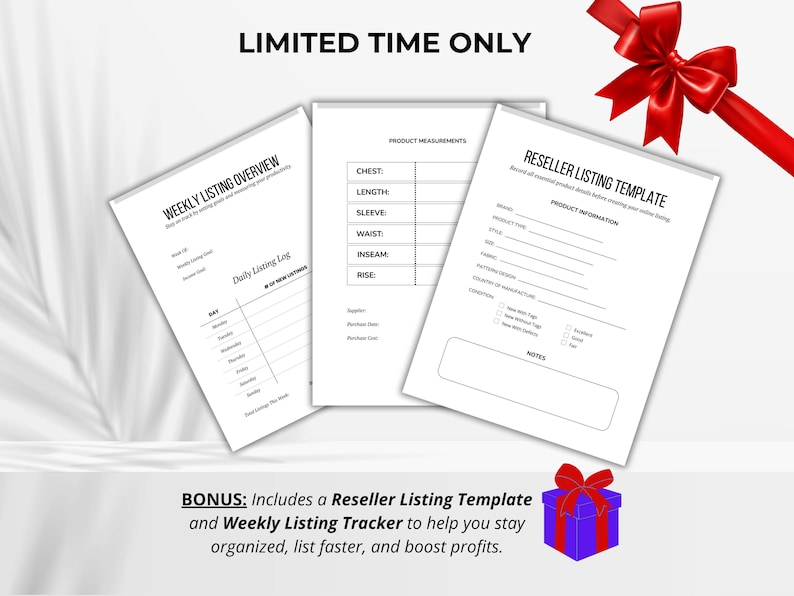 Reseller listing template and measurement sheet.