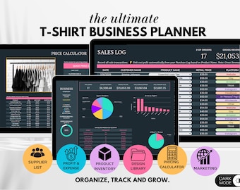 Tshirt Business Planer, Tshirt Bestandsvorlage und Bestellformular, Bundle Vorlagen, Tshirt Preisrechner, Google Sheets Tabelle