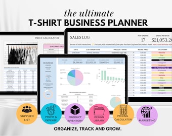 Tshirt Business Planer, Tshirt Bestandsvorlage und Bestellformular, Bundle Vorlagen, Tshirt Preisrechner, Google Sheets Tabelle