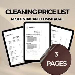 Cleaning Price List, Residential and Commercial, House Cleaning Price Sheet, Editable Office Cleaning Template, Cleaning Service Printable