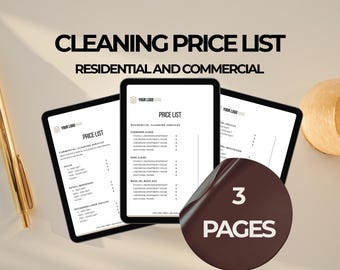 Cleaning Price List, Residential and Commercial, House Cleaning Price Sheet, Editable Office Cleaning Template, Cleaning Service Printable
