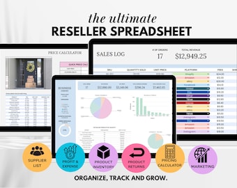 Feuille de calcul pour revendeurs, tenue de livres pour revendeurs, suivi des stocks, modèle de gestion des stocks, suivi des revendeurs, outils revendeurs Google Sheets