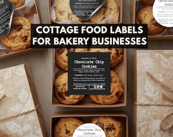 Cottage Lebensmitteletikett, Cottage Law Etikett, Bäckerei Etiketten, Zutaten Etiketten, bearbeitbare Verpackung Aufkleber Vorlage für Hausbäckerei, Canva