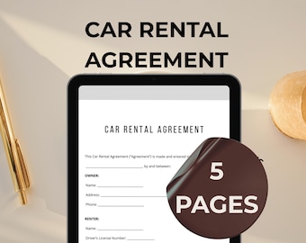Car Rental Agreement Template, Editable Car Rental Contract, Printable Car Rental Form, Auto Rental Agreement, Vehicle Lease Contract, Canva