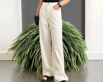 Wide Leg Denim Jeans: High Waist Vintage Style Loose Fit