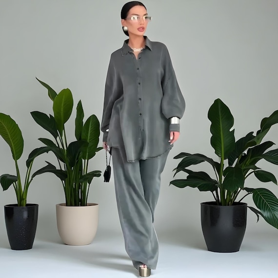 Denim Pants Set: Button-Down Jacket & Wide Leg Trousers - Autumn Style