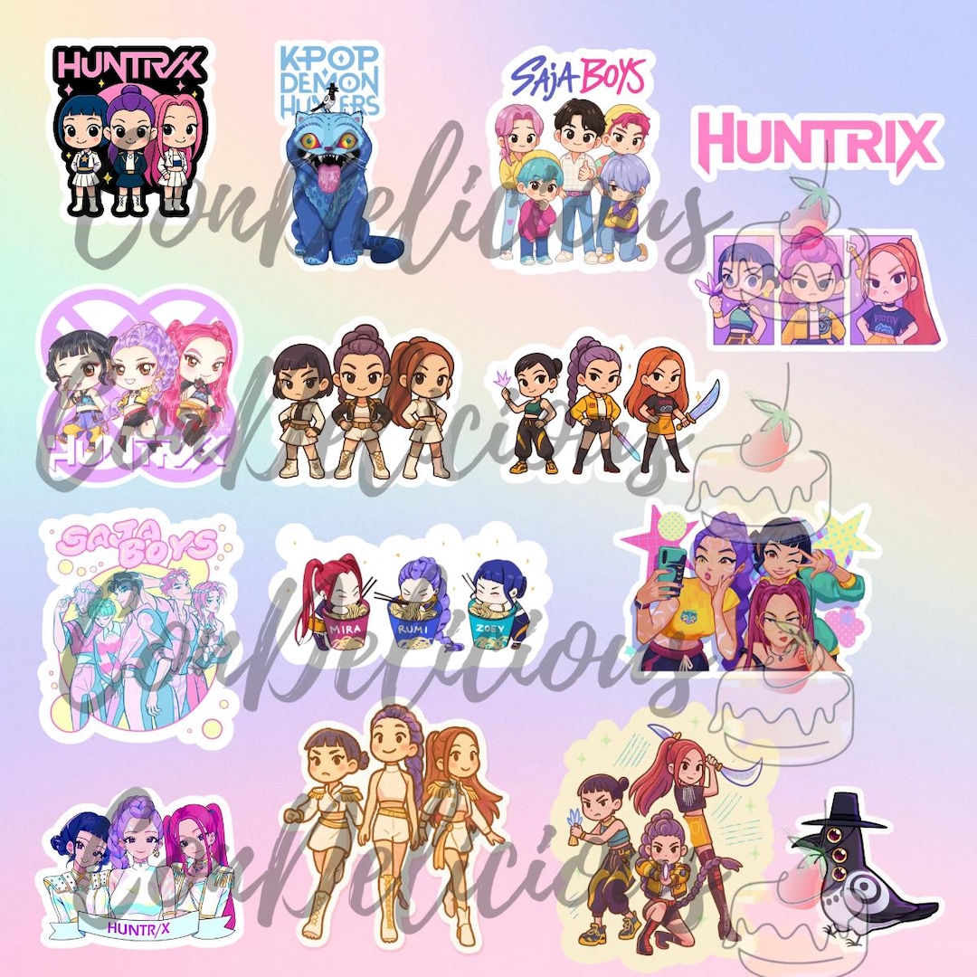 Pack of 15 Huntrix Digital Stickers | Kpop Demon Hunters | Chibi Kawaii ...