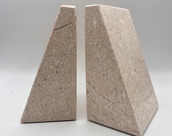 MarmoCraft Marble Bookends - Set off 2, Minimalist Marble Bookends | Heavy Duty Stone Book Holder | Modern Neutral Shelf Décor Gift 4x6x3