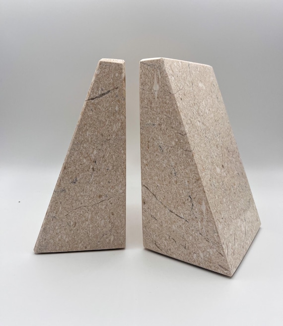 MarmoCraft Marble Bookends - Set off 2, Minimalist Marble Bookends | Heavy Duty Stone Book Holder | Modern Neutral Shelf Décor Gift 4x6x3