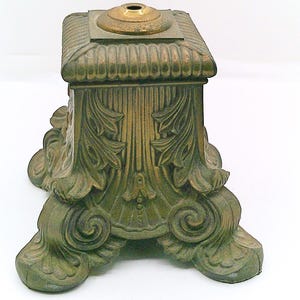 Large Vintage Ornate Aged Metal Lamp Base - Heavy Duty Antique Lamp Part - Square Vintage Ornate Lamp Base
