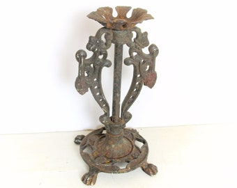 Antique Iron Lamp Base - Vintage Lamp Part - Aged Patina Iron Lamp Base