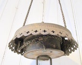 Antique Metal Hanging Oil Lamp Part - Vintage Lamp Part with Chains - Vintage Ceiling Light Fixtures - Antique Brass - Salvage