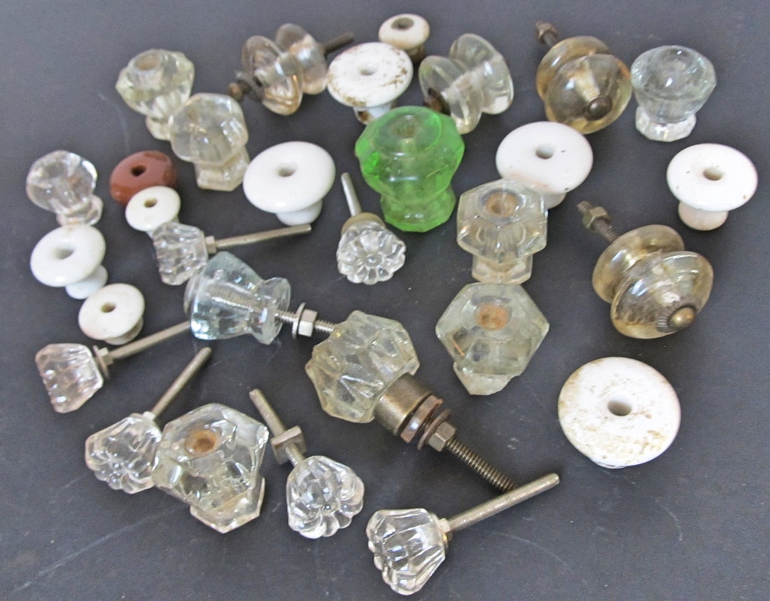 Bundle of 30 Various Small Glass Knobs Porcelain Knobs Vintage and New
